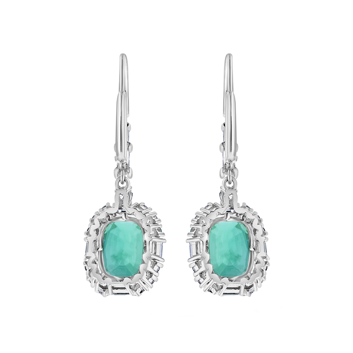 Juleve 18kt White Gold 5.19 ctw Emerald & 1.50 ctw Diamond Halo Drop Earrings