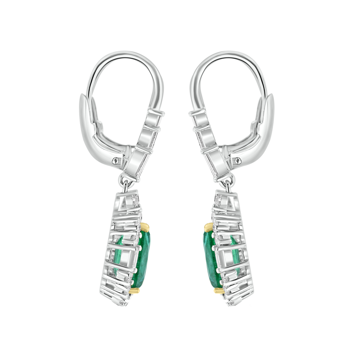 Juleve 18kt White Gold 5.19 ctw Emerald & 1.50 ctw Diamond Halo Drop Earrings