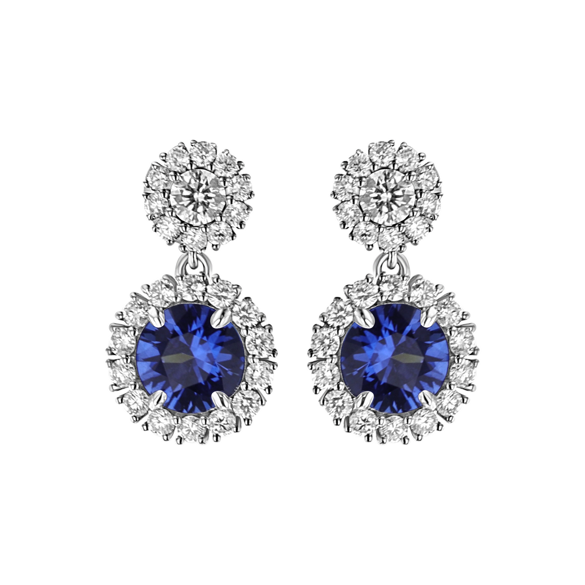 Juleve 18kt White Gold 3.80 ctw Sapphire & 1.90 ctw Diamond Halo Drop Earrings
