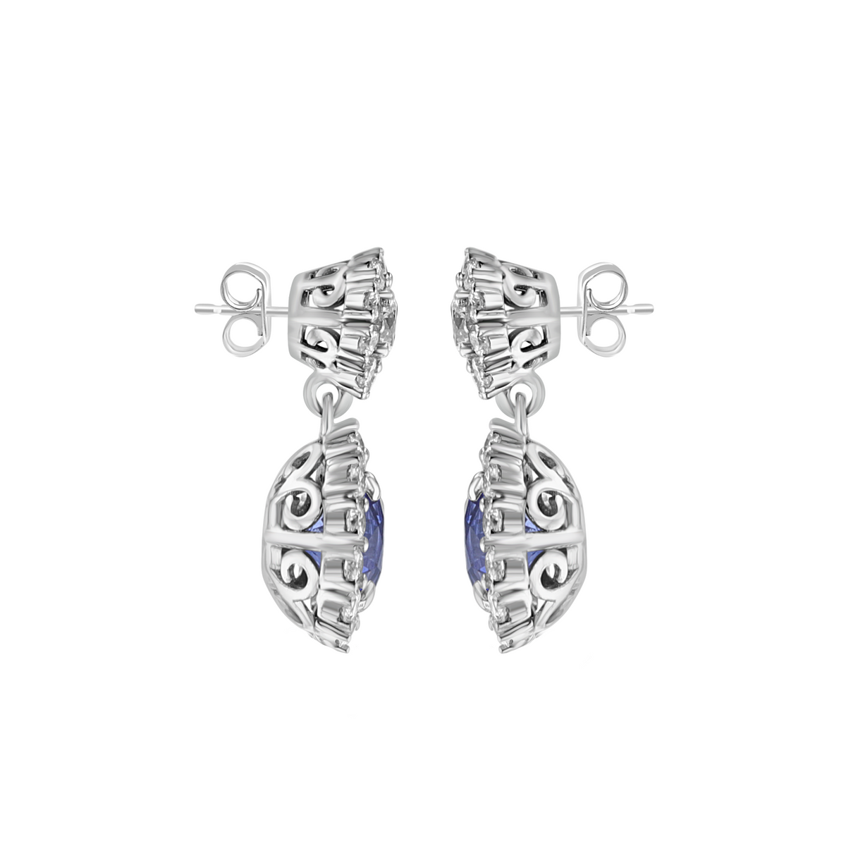 Juleve 18kt White Gold 3.80 ctw Sapphire & 1.90 ctw Diamond Halo Drop Earrings