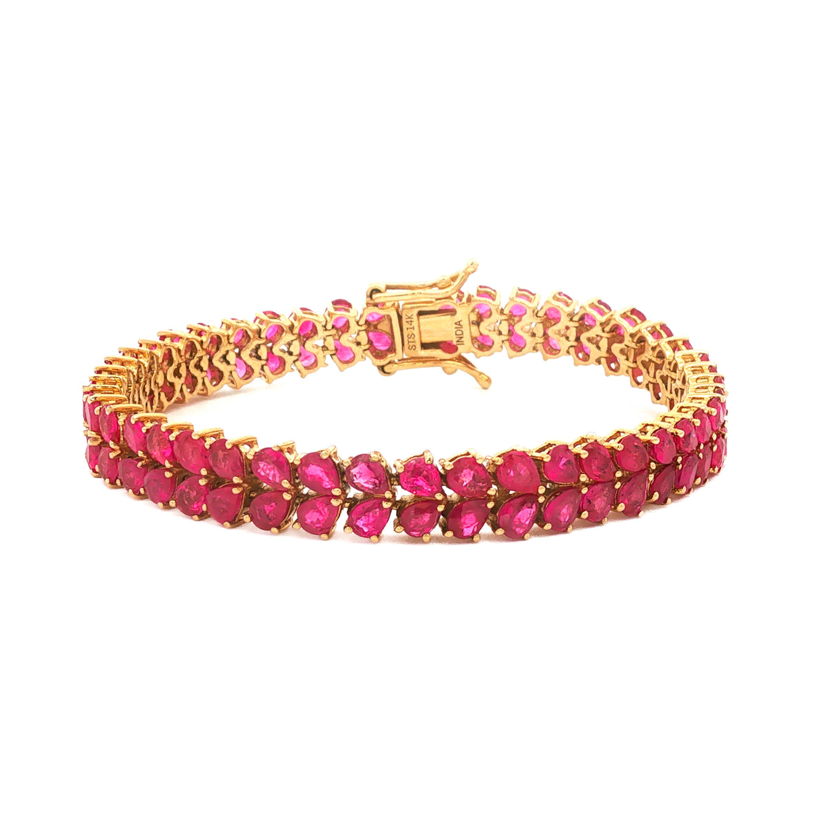 14kt Yellow Gold 14.00 ctw Pear-Shaped Ruby Two-Row Bracelet