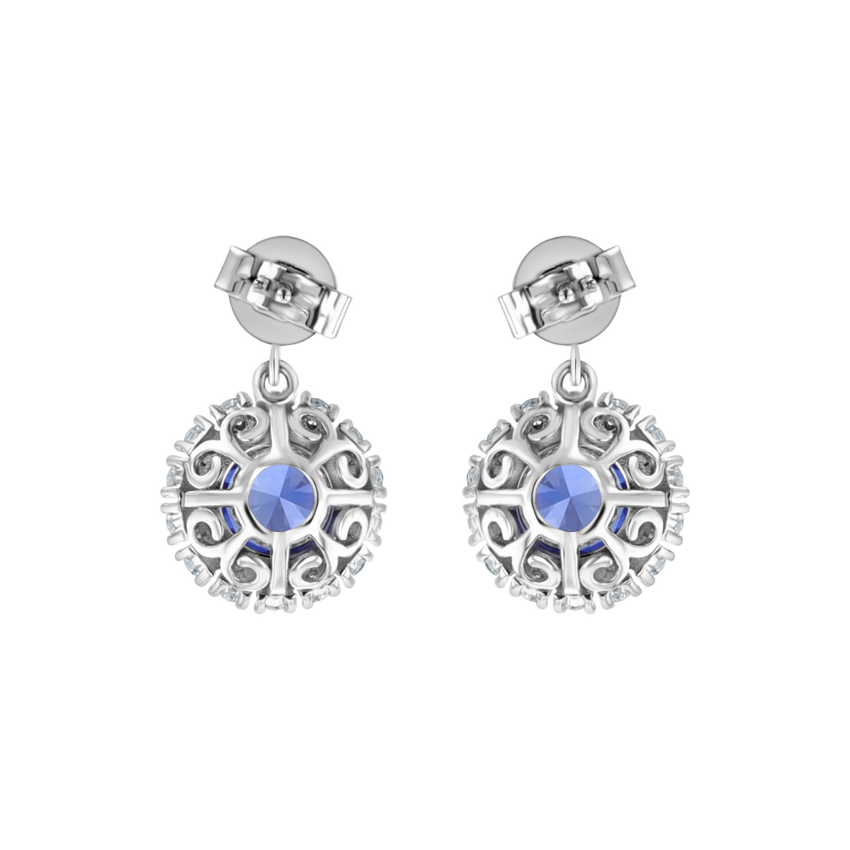 Juleve 18kt White Gold 3.80 ctw Sapphire & 1.90 ctw Diamond Halo Drop Earrings
