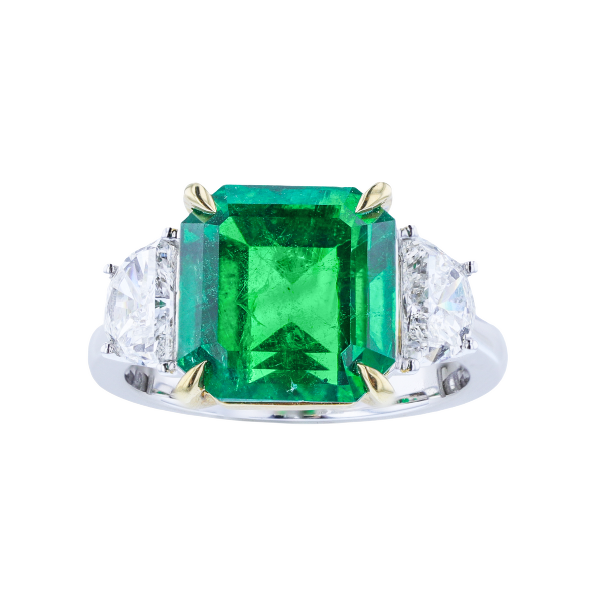 Juleve 18kt White & Yellow Gold 5.19 ct Emerald & 0.95 ctw Diamond Ring 5.5,6,6.5,7,7.5