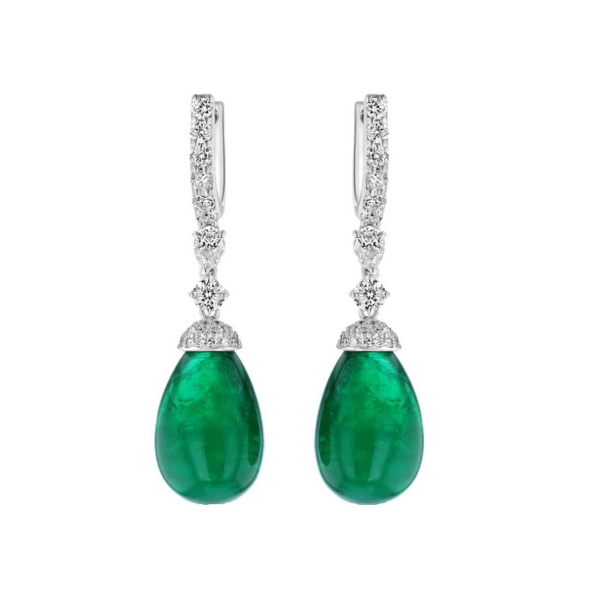 Juleve 18kt White Gold 34.35 ct Emerald & 2.02 ct Diamond Dangle Leverback Earrings