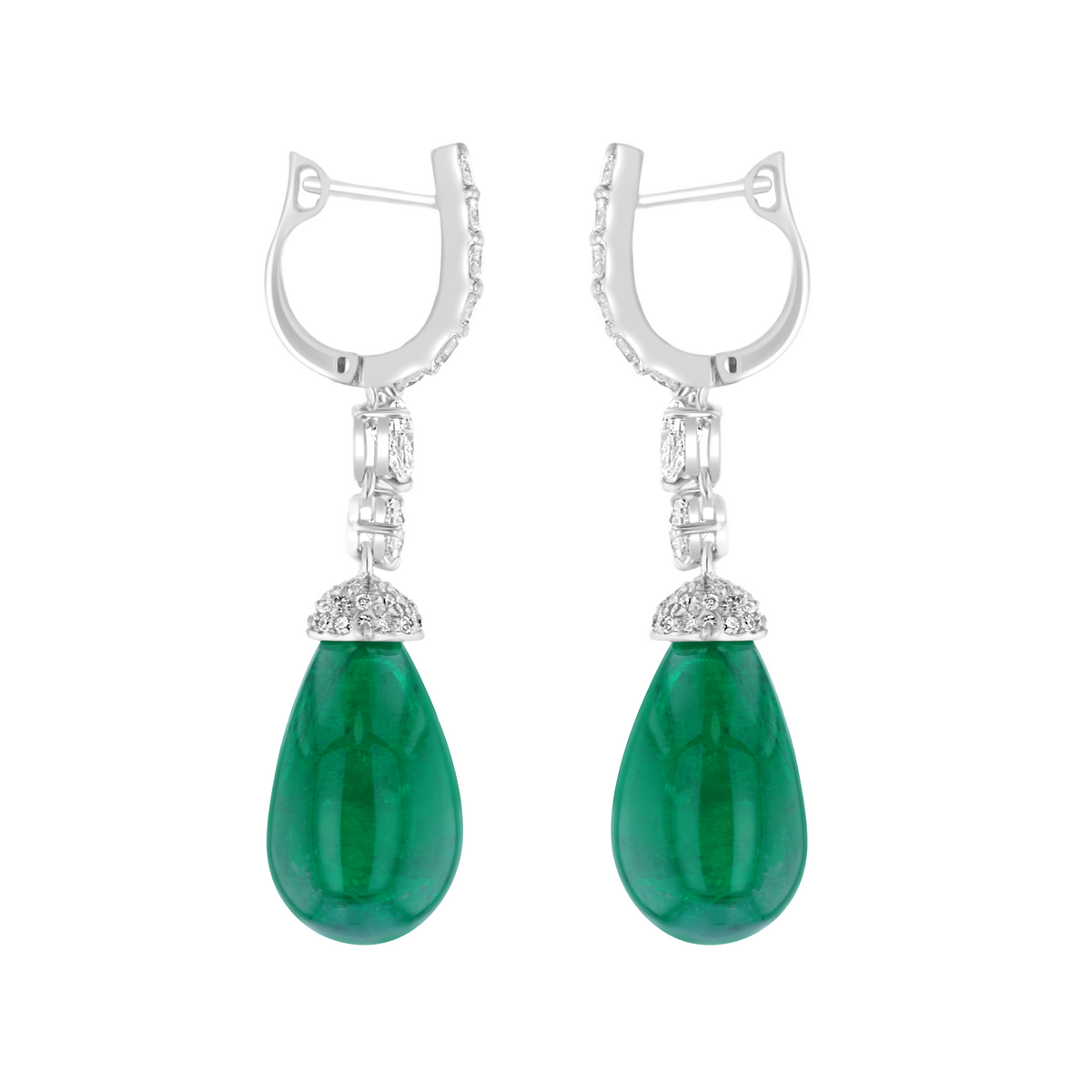 Juleve 18kt White Gold 34.35 ct Emerald & 2.02 ct Diamond Dangle Leverback Earrings