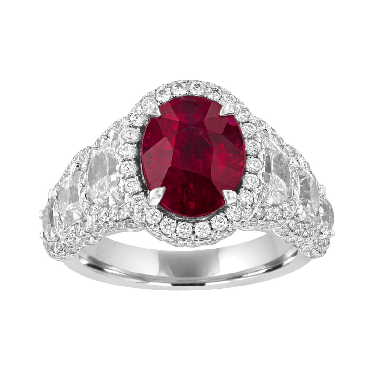 Juleve 18kt White Gold 4.04 No Heat Ruby & 4.34 ctw Diamond Halo Ring 5.5,6,6.5,7,7.5
