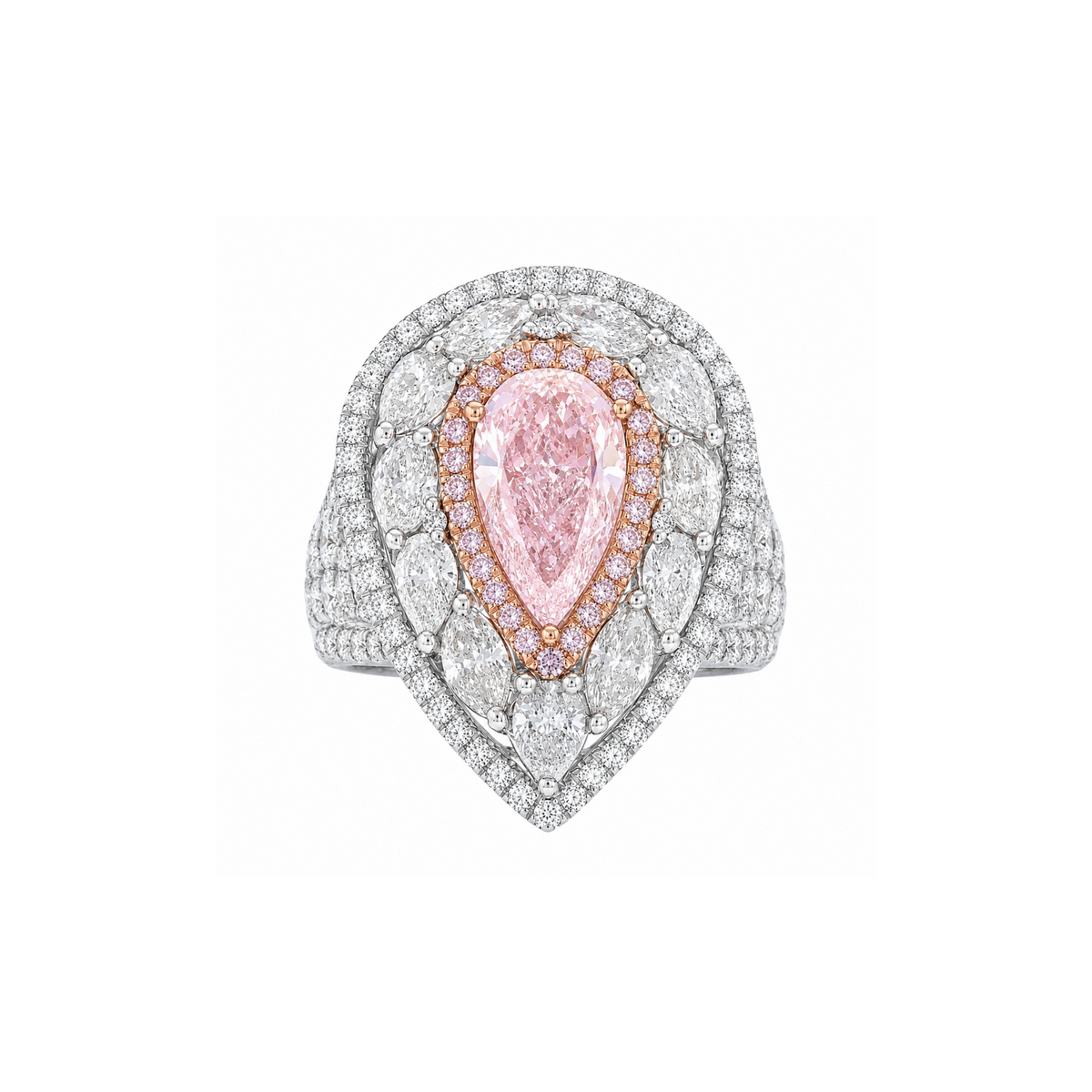 JULEVE PLATINUM & GOLD 6.48 CTW PINK DIAMOND WAVY CLUSTER HALO RING Juleve Platinum & 18kt Rose Gold 2.00 ct Pear Shape Light Pink Diamond Ring 5.5,6,6.5,7,7.5