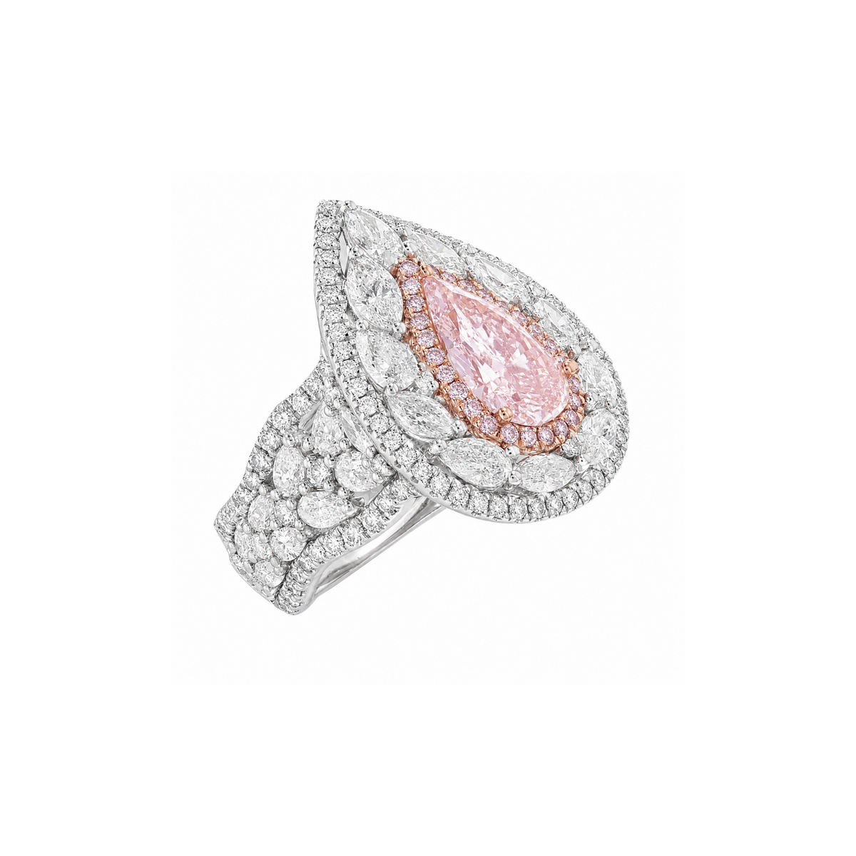 JULEVE PLATINUM & GOLD 6.48 CTW PINK DIAMOND WAVY CLUSTER HALO RING Juleve Platinum & 18kt Rose Gold 2.00 ct Pear Shape Light Pink Diamond Ring 5.5,6,6.5,7,7.5