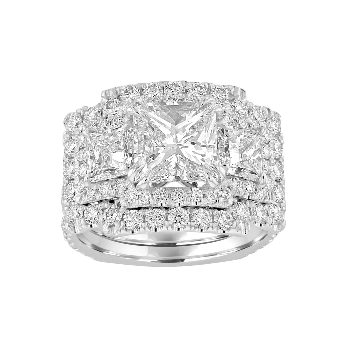 Juleve Platinum 5.63 CTW Diamond Double Halo 3 Stone Ring 5,5.5,6,6.5,7,7.5