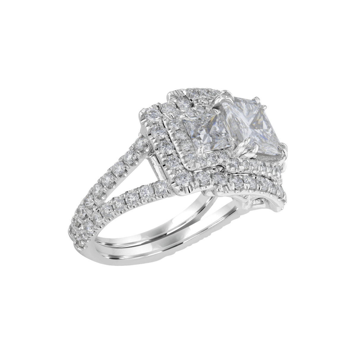 Juleve Platinum 5.63 CTW Diamond Double Halo 3 Stone Ring 5,5.5,6,6.5,7,7.5