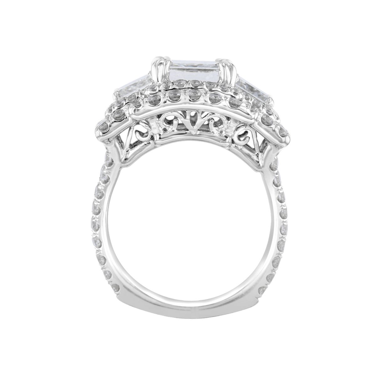 Juleve Platinum 5.63 CTW Diamond Double Halo 3 Stone Ring 5,5.5,6,6.5,7,7.5
