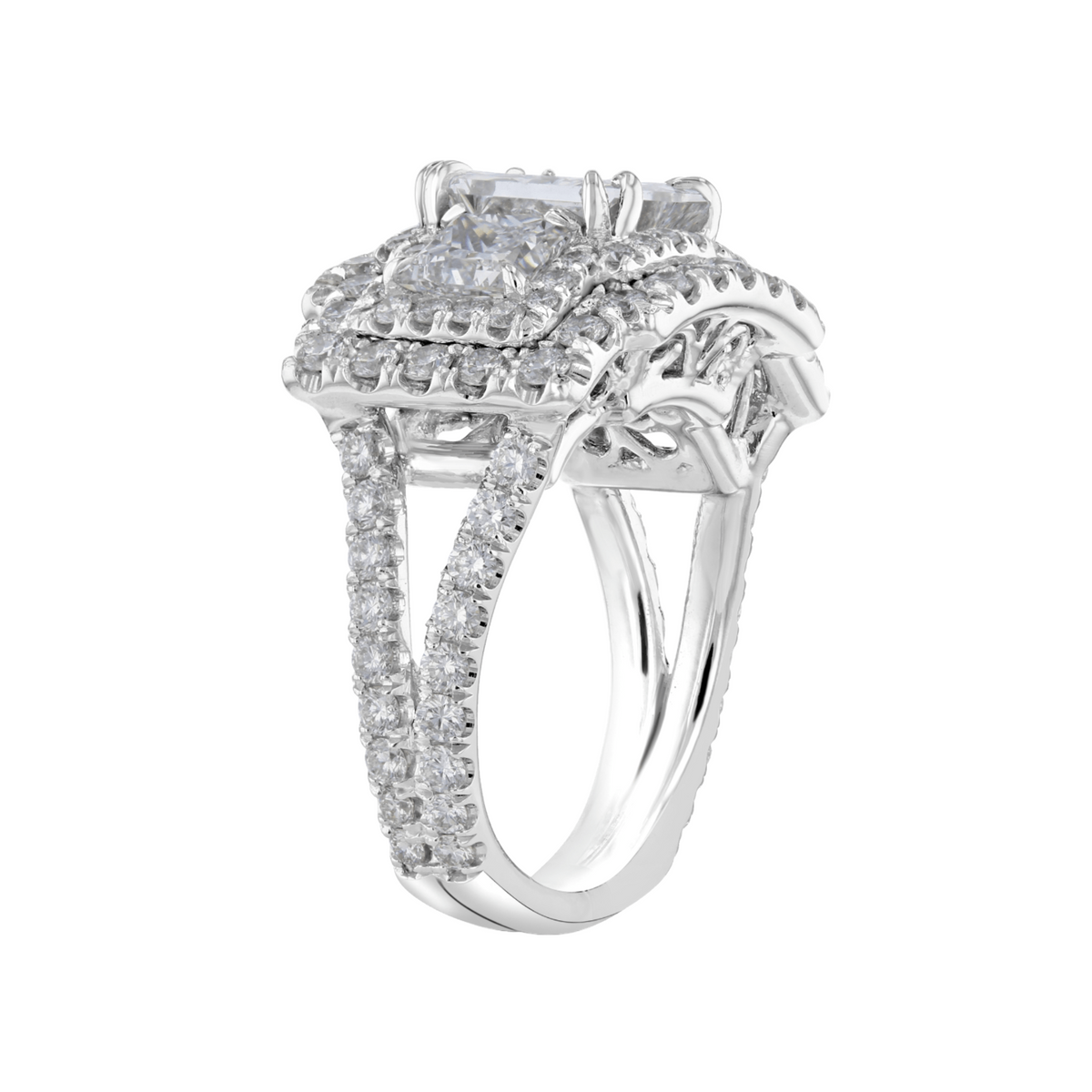 Juleve Platinum 5.63 CTW Diamond Double Halo 3 Stone Ring 5,5.5,6,6.5,7,7.5