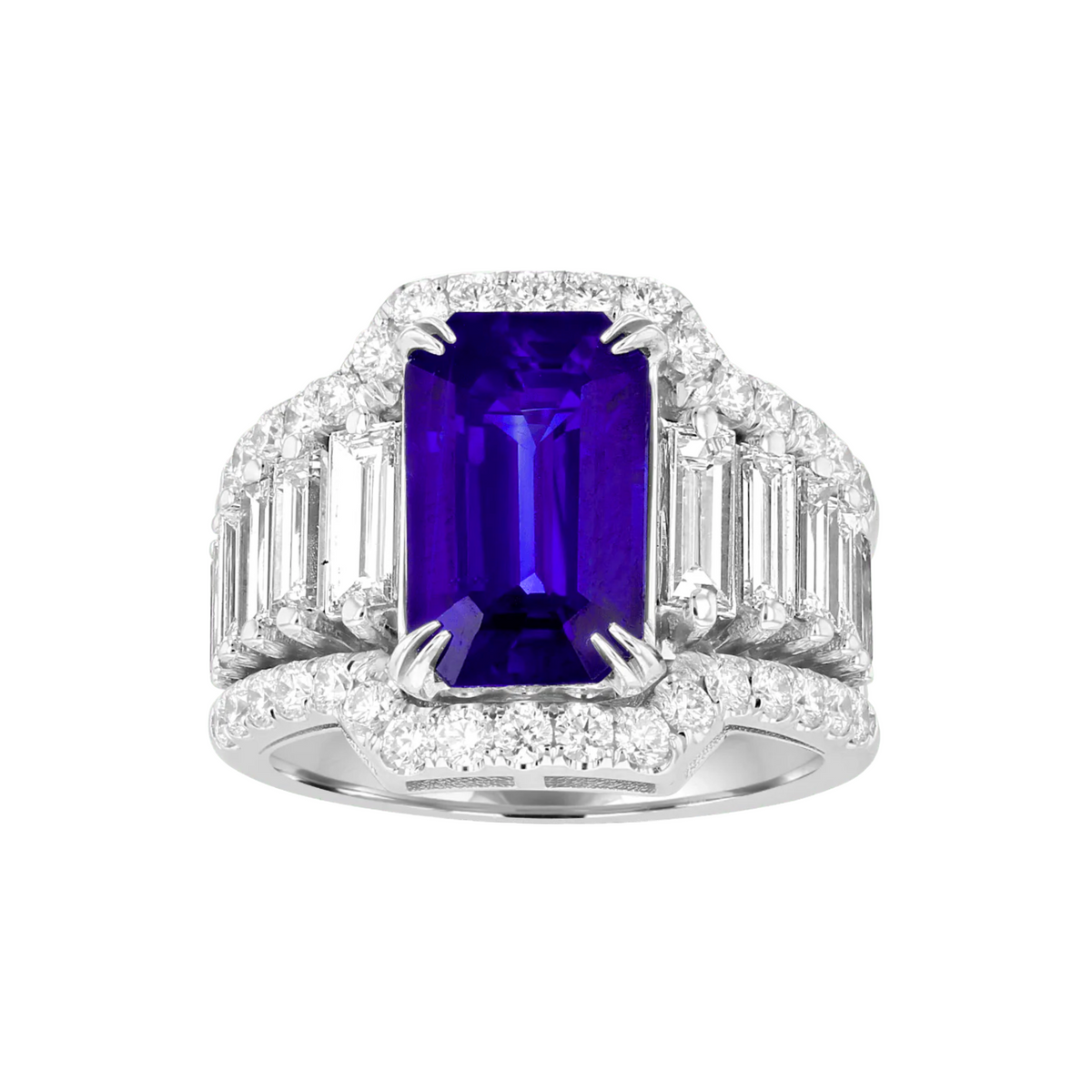Juleve 18kt White Gold 4.66 ct Sapphire & 2.27 ctw Diamond Ring 6,6.5,7