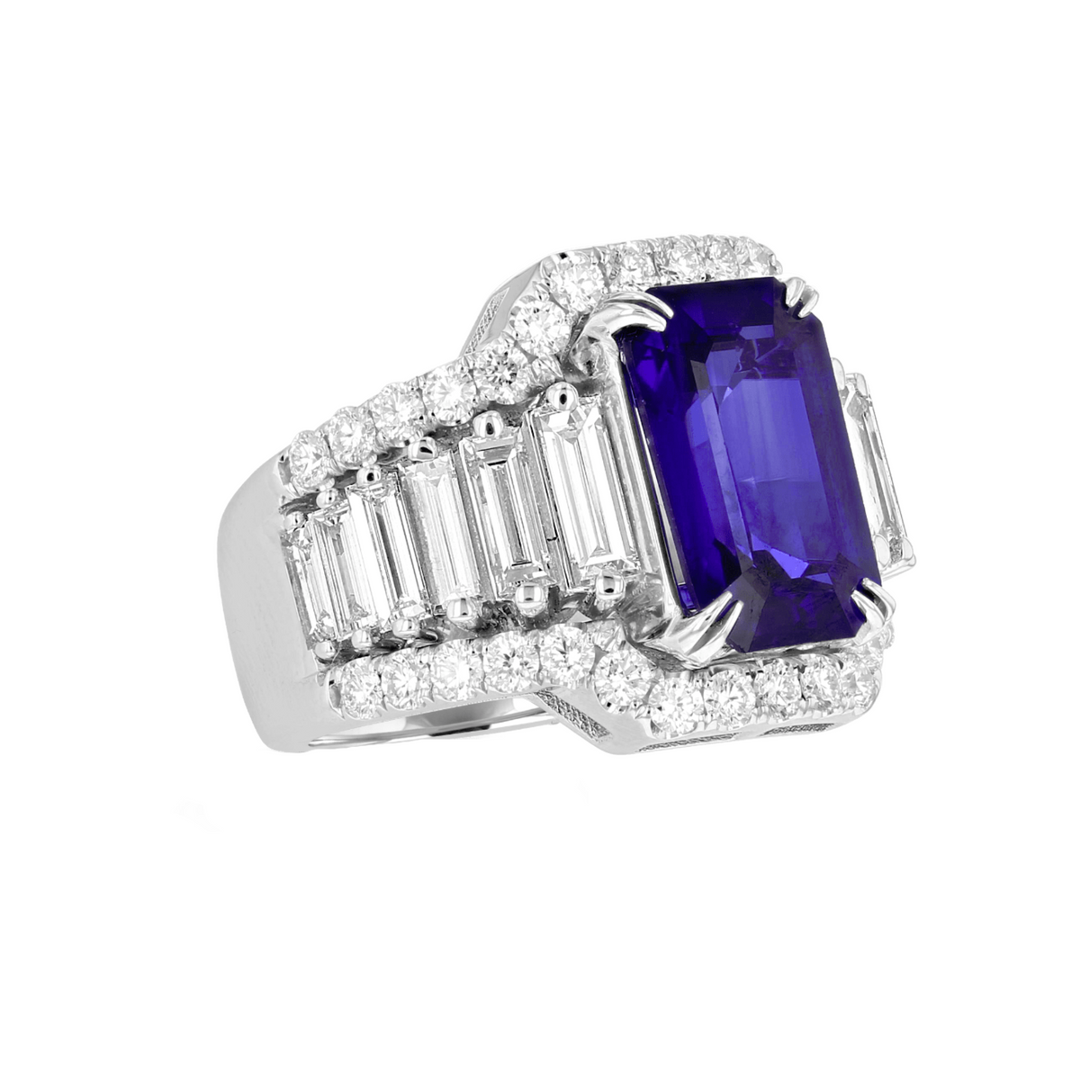 Juleve 18kt White Gold 4.66 ct Sapphire & 2.27 ctw Diamond Ring 6,6.5,7