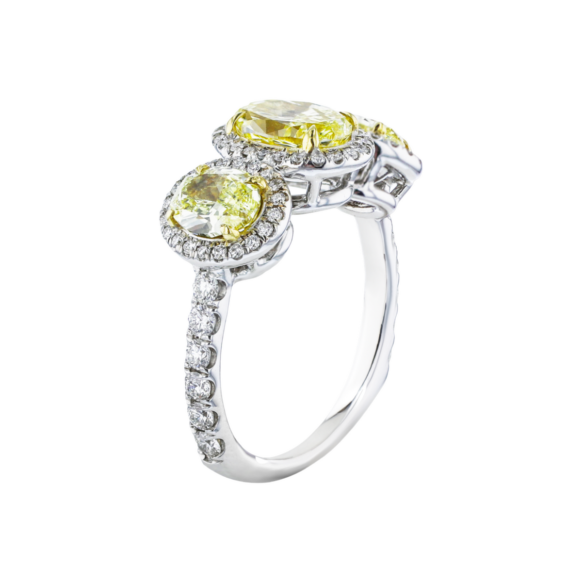 18kt White Gold 3.17 ctw Yellow & .72 ctw Diamond 3 Stone Ring - Sold 4,4.5,5,5.5,6,6.5,7,7.5,8,8.5,9
