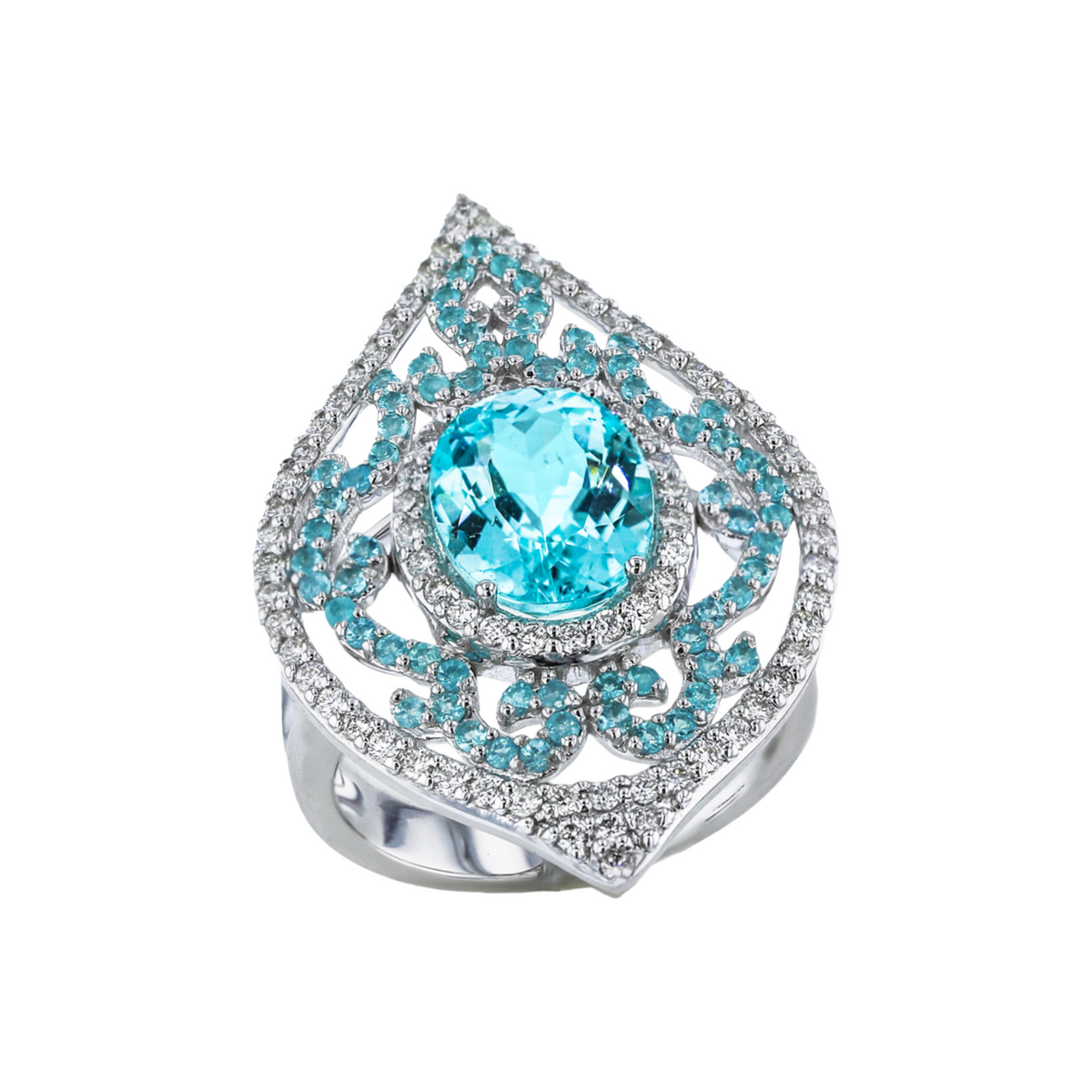 Juleve 18kt White Gold 3.56 ct Paraiba Tourmaline & 0.60 ctw Diamond Ring 5.5,6,6.5,7,7.5