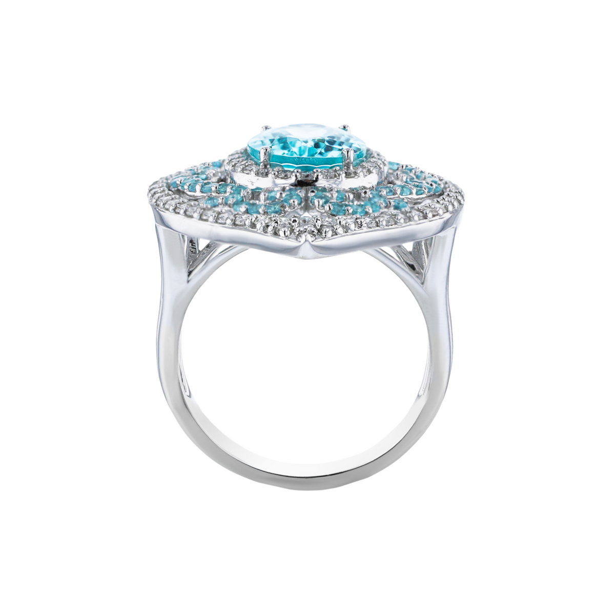 Juleve 18kt White Gold 3.56 ct Paraiba Tourmaline & 0.60 ctw Diamond Ring 5.5,6,6.5,7,7.5