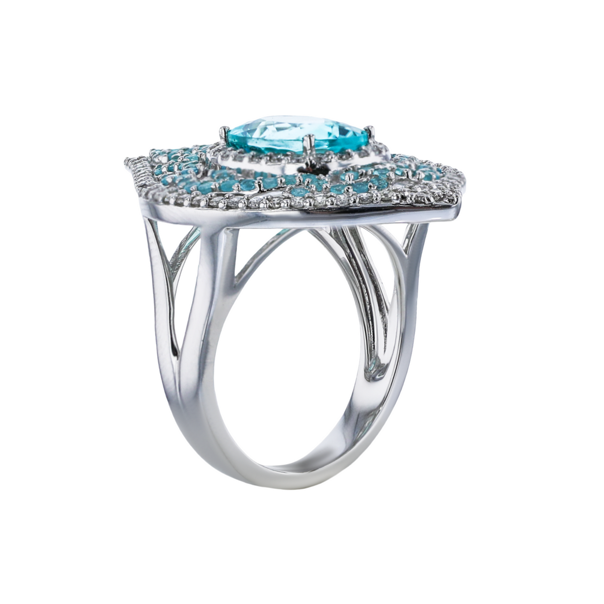 Juleve 18kt White Gold 3.56 ct Paraiba Tourmaline & 0.60 ctw Diamond Ring 5.5,6,6.5,7,7.5