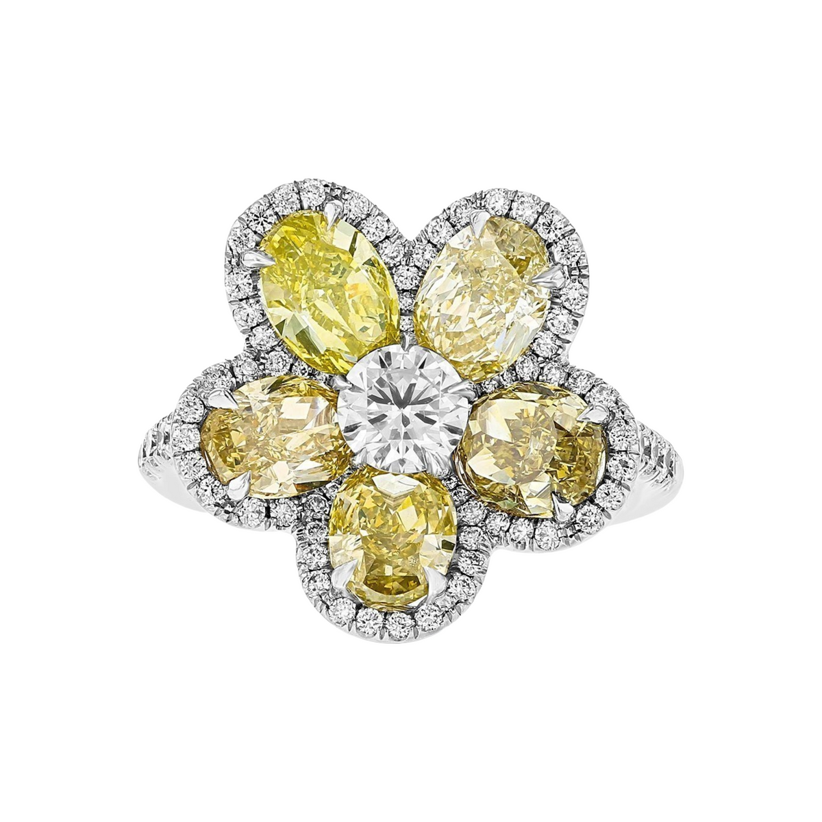 Juleve 18kt White Gold 5.27 ctw Fancy Color Diamond Flower Ring 5.5,6,6.5,7,7.5