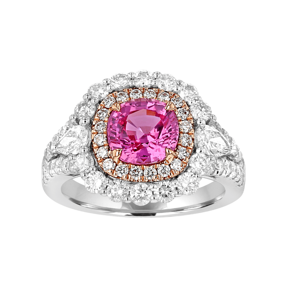 Juleve 18kt White & Rose Gold 2.01 ct Sapphire & 1.55 ctw Diamond Halo Ring 5.5,6,6.5,7,7.5