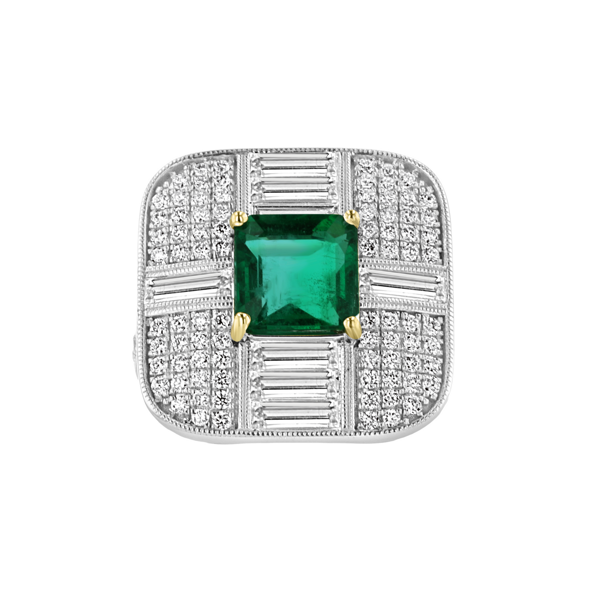 Juleve 18kt White Gold 2.33 ct Emerald & 2.32 ctw Diamond Ring 5.5,6,6.5,7,7.5
