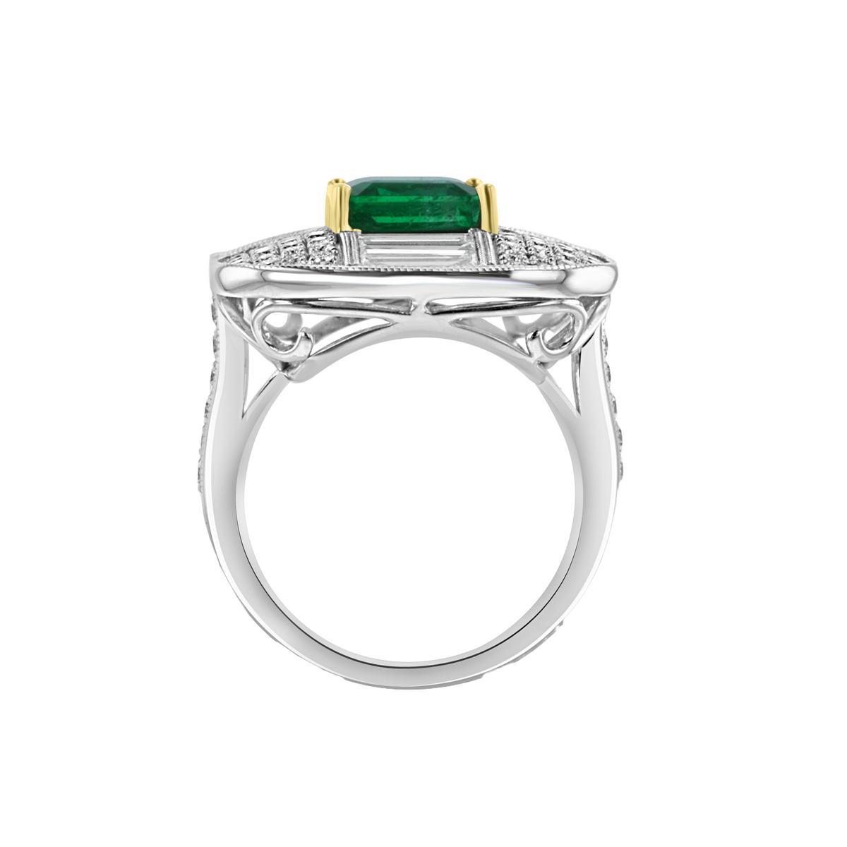 Juleve 18kt White Gold 2.33 ct Emerald & 2.32 ctw Diamond Ring 5.5,6,6.5,7,7.5