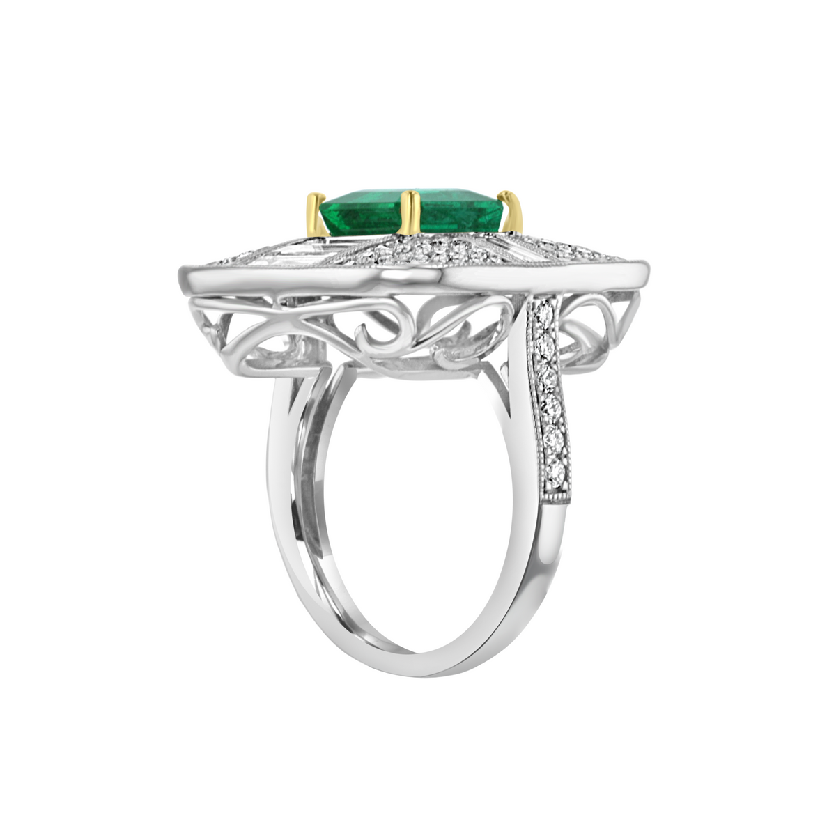 Juleve 18kt White Gold 2.33 ct Emerald & 2.32 ctw Diamond Ring 5.5,6,6.5,7,7.5