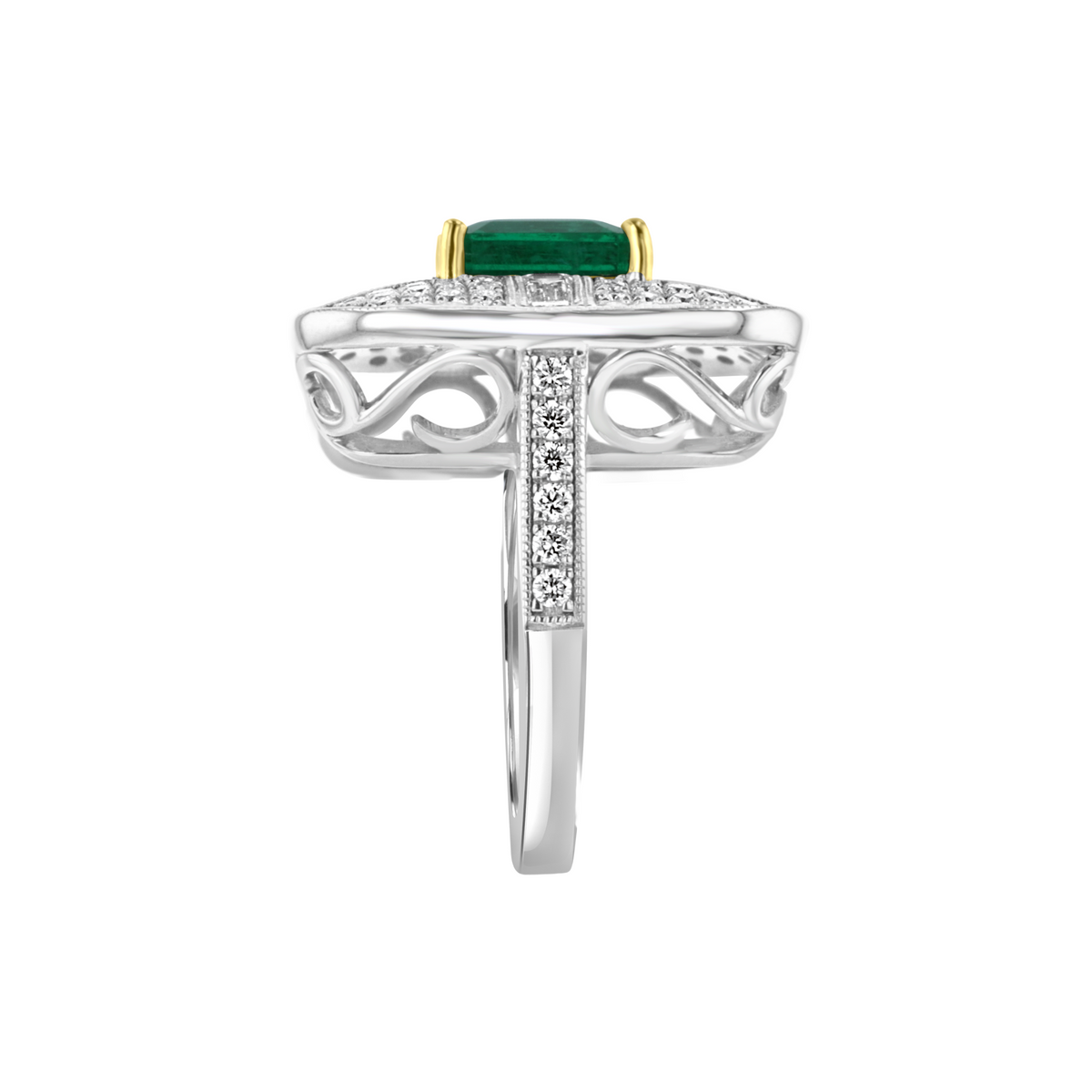 Juleve 18kt White Gold 2.33 ct Emerald & 2.32 ctw Diamond Ring 5.5,6,6.5,7,7.5