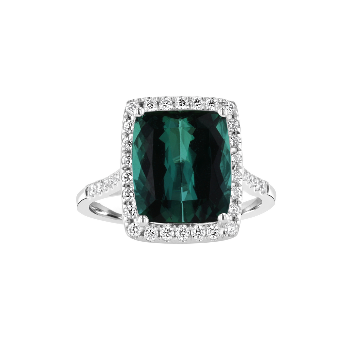 18kt White Gold 4.74 ct Tourmaline & .36 ctw Diamond Halo Ring