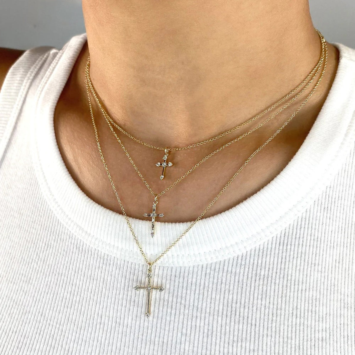 14kt Yellow Gold .13 ctw 5 Stone Diamond Cross Necklace