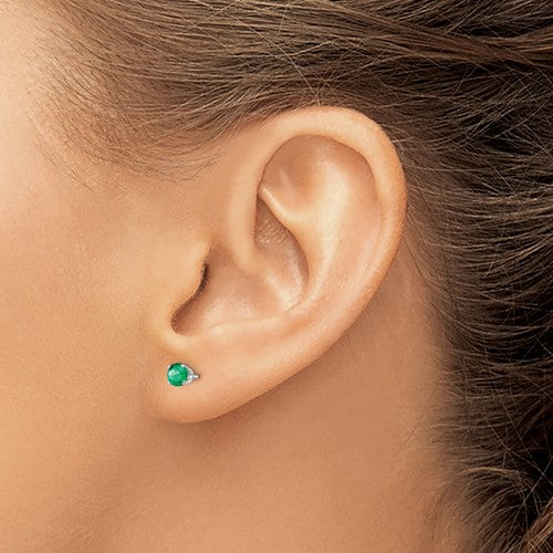 14KT GOLD 1/2 CTW ROUND EMERALD EARRINGS White,Yellow
