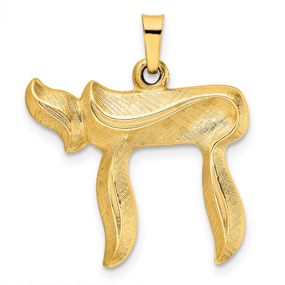 14KT GOLD BRUSHED SOLID CHAI PENDANT