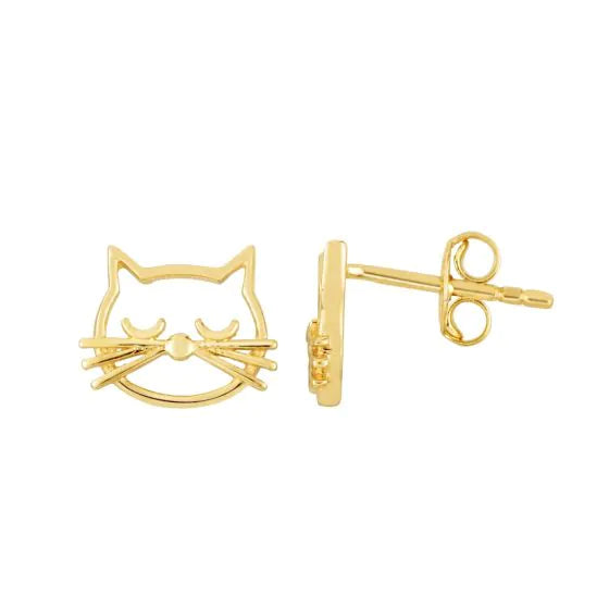 14KY CAT FACE STUD EARRINGS