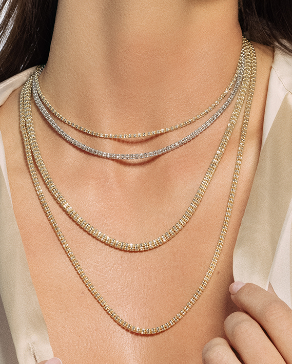 14KT TWO-TONE GOLD 3.3MM DIAMOND CUT ICE LINK CHAIN NECKLACE 18"