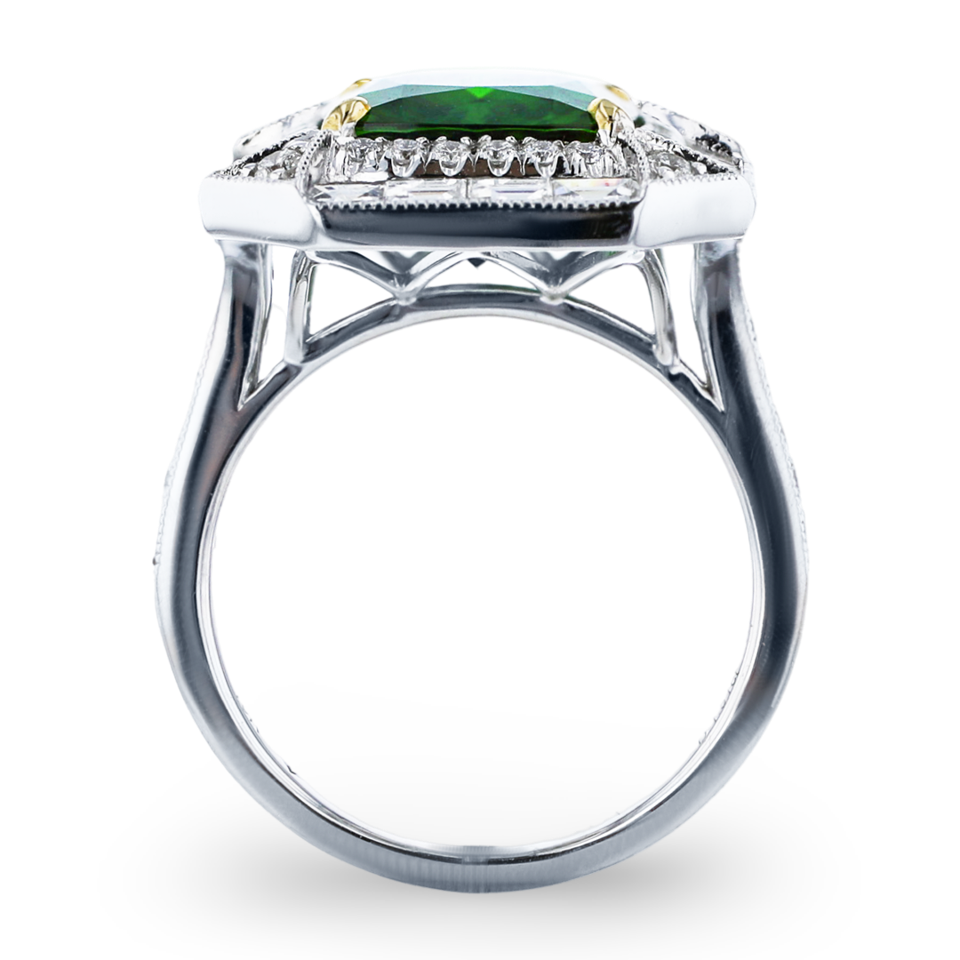 JULEVE 18KT WHITE GOLD 4.98CT TOURMALINE & 1.51CTW DIAMOND HALO RING 4,4.5,5,5.5,6,6.5,7,7.5,8,8.5,9