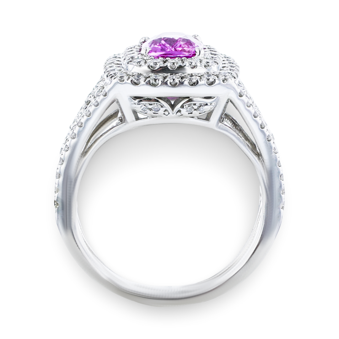 JULEVE 18KT WHITE GOLD 1.25CT PINK SAPPHIRE & 0.96CTW DIAMOND RING 4,4.5,5,5.5,6,6.5,7,7.5,8,8.5,9