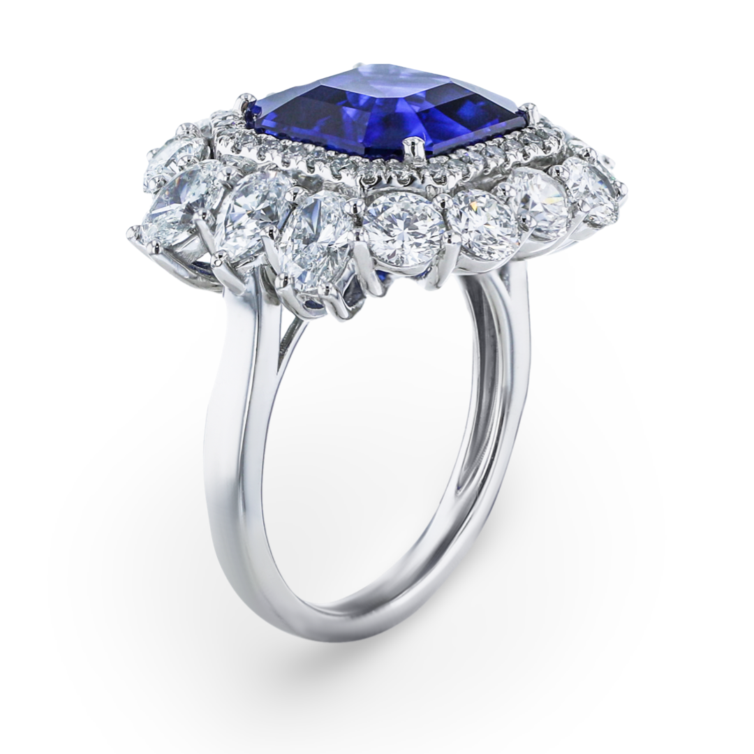 JULEVE PLATINUM 7.28CT SAPPHIRE & 3.38CTW DIAMOND RING 4,4.5,5,5.5,6,6.5,7,7.5,8,8.5,9