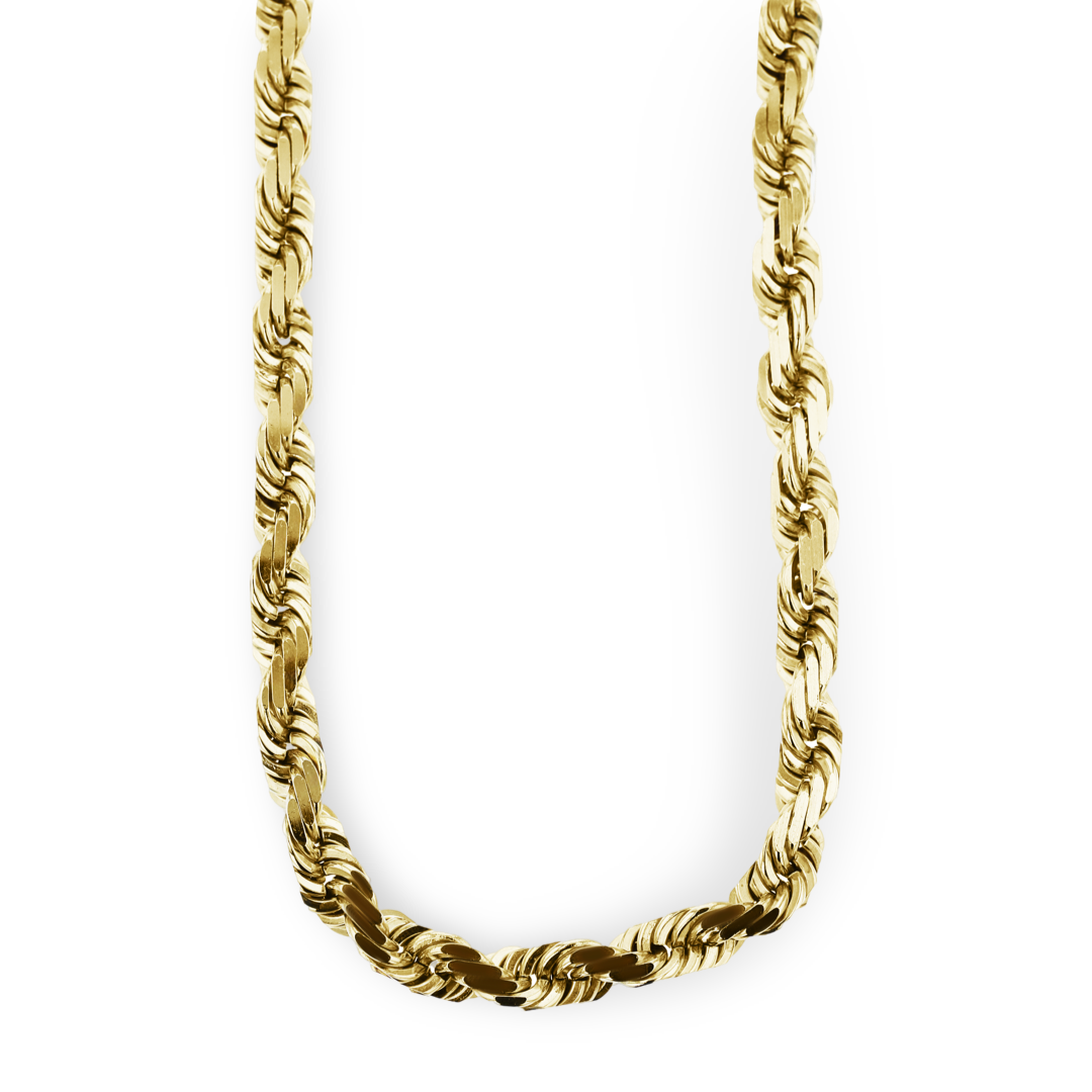 MEN'S 14KT YELLOW GOLD SOLID 6MM ROPE LINK NECKLACE