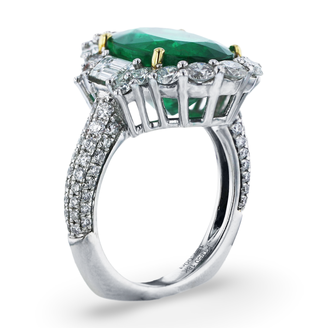 JULEVE PLATINUM 7.00CT EMERALD & 2.33CTW DIAMOND HALO RING 5.5,6,6.5,7