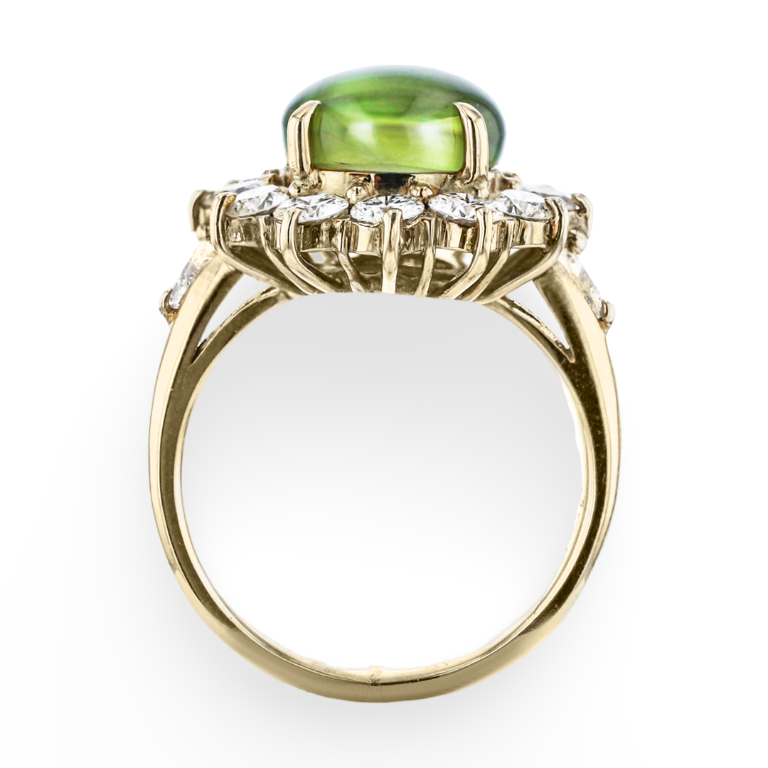 JULEVE 18KT YELLOW GOLD 4.99CT CATS EYE CHRYSOBERYL & 1.88CTW DIAMOND RING 4,4.5,5,5.5,6,6.5,7,7.5,8,8.5,9