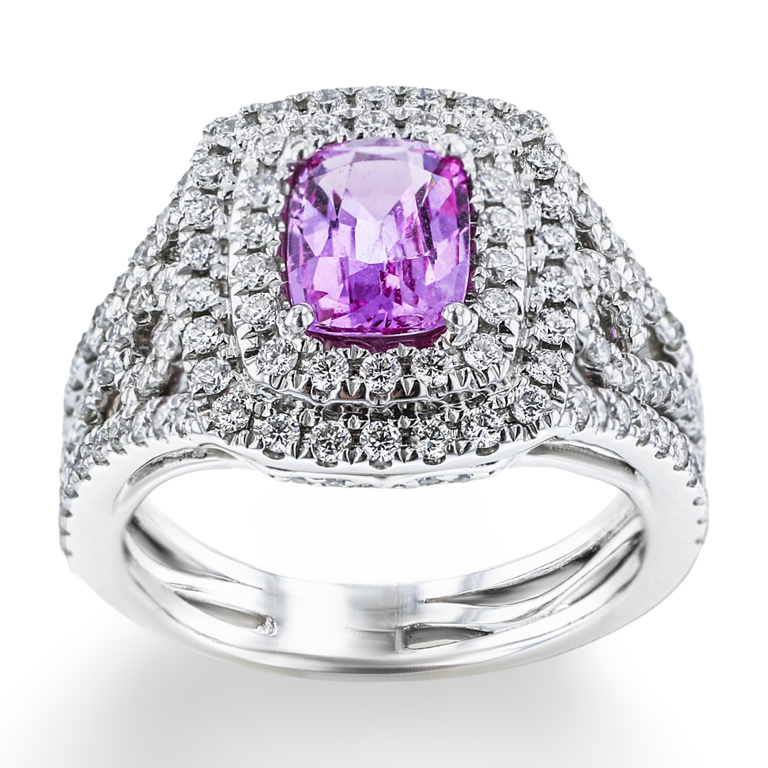 JULEVE 18KT WHITE GOLD 1.25CT PINK SAPPHIRE & 0.96CTW DIAMOND RING 4,4.5,5,5.5,6,6.5,7,7.5,8,8.5,9