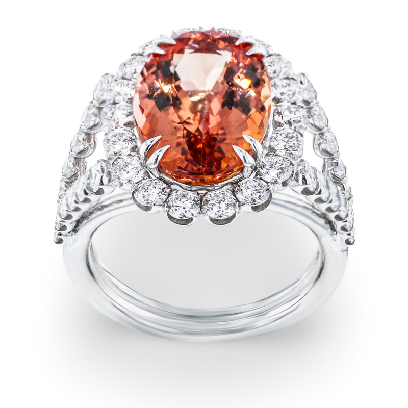 JULEVE 18KT WHITE GOLD 6.27CT IMPERIAL TOPAZ & 1.67CTW DIAMOND HALO RING 9,8.5,8,7.5,7,6.5,6,5.5,5,4.5,4