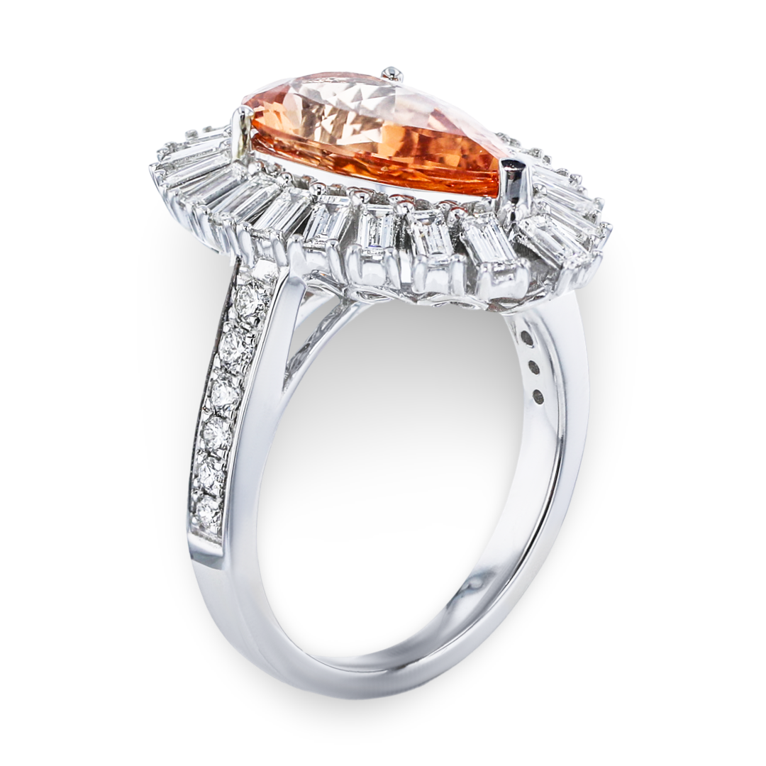 JULEVE 18KT WHITE GOLD 3.75CT IMPERIAL TOPAZ & 1.17CTW DIAMOND RING 4,4.5,5,5.5,6,6.5,7,7.5,8,8.5,9