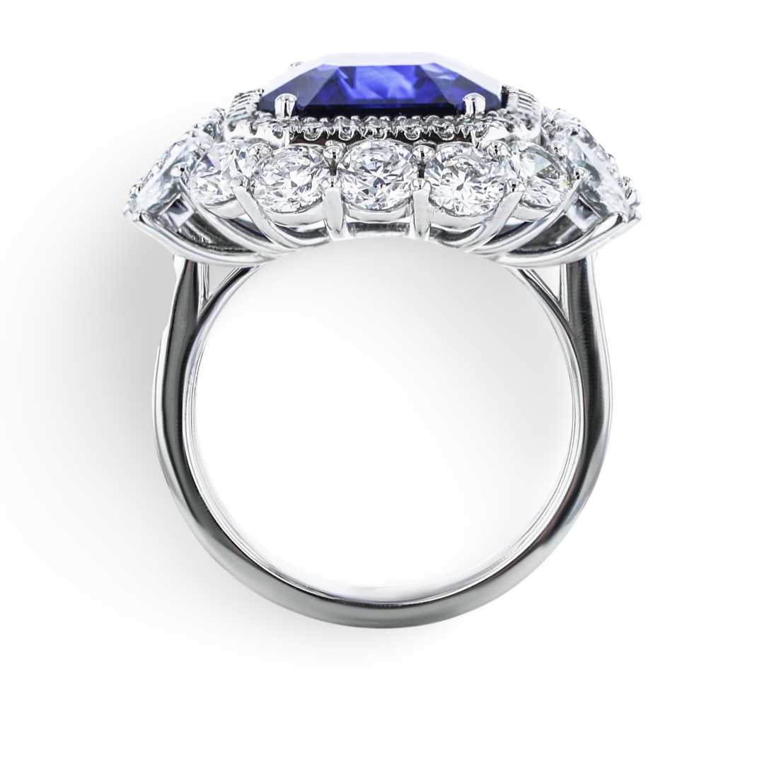 JULEVE PLATINUM 7.28CT SAPPHIRE & 3.38CTW DIAMOND RING 4,4.5,5,5.5,6,6.5,7,7.5,8,8.5,9