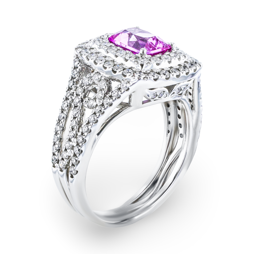 JULEVE 18KT WHITE GOLD 1.25CT PINK SAPPHIRE & 0.96CTW DIAMOND RING 4,4.5,5,5.5,6,6.5,7,7.5,8,8.5,9