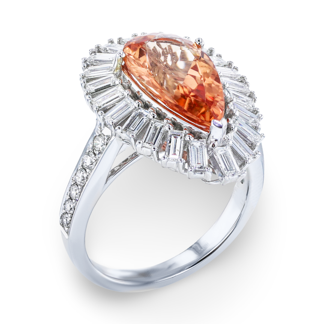 JULEVE 18KT WHITE GOLD 3.75CT IMPERIAL TOPAZ & 1.17CTW DIAMOND RING 4,4.5,5,5.5,6,6.5,7,7.5,8,8.5,9