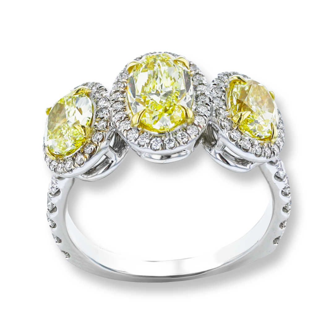 18KT WHITE GOLD 3.17CTW YELLOW & 0.72CTW DIAMOND 3 STONE RING - SOLD 4,4.5,5,5.5,6,6.5,7,7.5,8,8.5,9