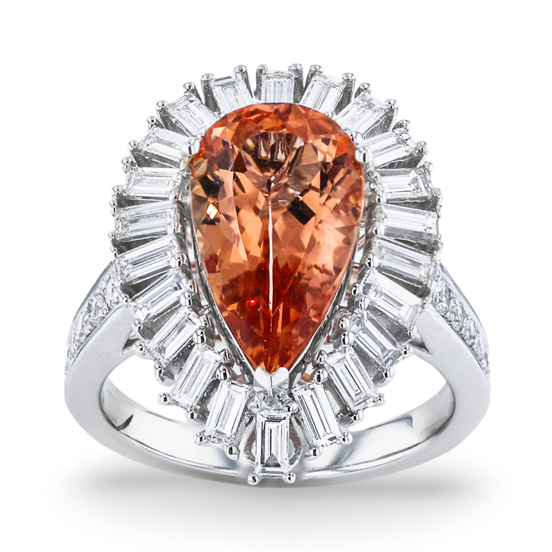 JULEVE 18KT WHITE GOLD 3.75CT IMPERIAL TOPAZ & 1.17CTW DIAMOND RING 4,4.5,5,5.5,6,6.5,7,7.5,8,8.5,9