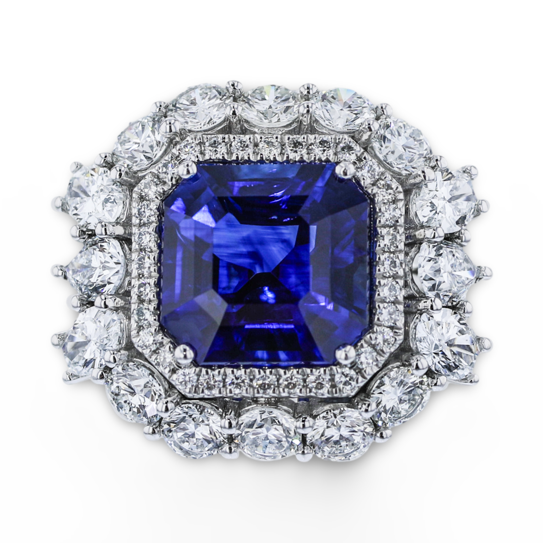 JULEVE PLATINUM 7.28CT SAPPHIRE & 3.38CTW DIAMOND RING 4,4.5,5,5.5,6,6.5,7,7.5,8,8.5,9