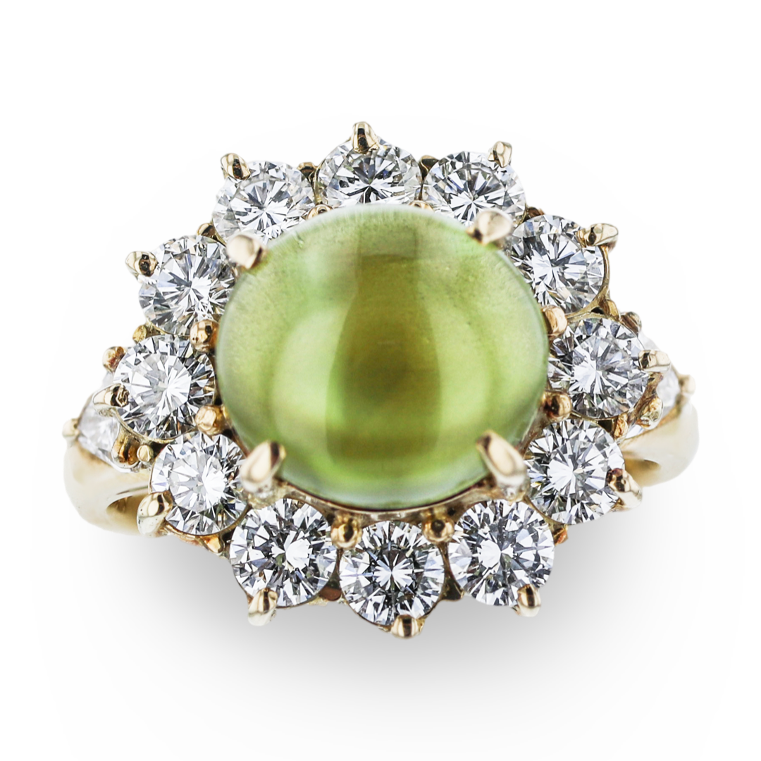 JULEVE 18KT YELLOW GOLD 4.99CT CATS EYE CHRYSOBERYL & 1.88CTW DIAMOND RING 4,4.5,5,5.5,6,6.5,7,7.5,8,8.5,9